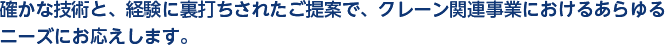 確かな技術と、経験に裏打ちされたご提案で、クレーン関連事業におけるあらゆる ニーズにお応えします。	